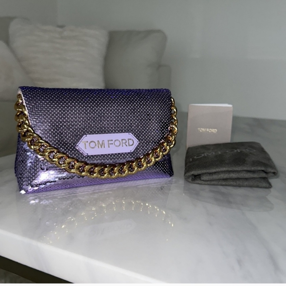 🔥RARE🔥Tom Ford Purple Sequin Clutch with Gold Chain - Picture 12 of 12